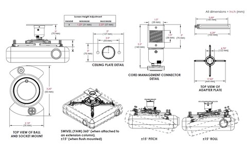 Uchwyt Sufitowy do Projektora Peerless PJF2-UNV-S Srebrny Sklep Poznań