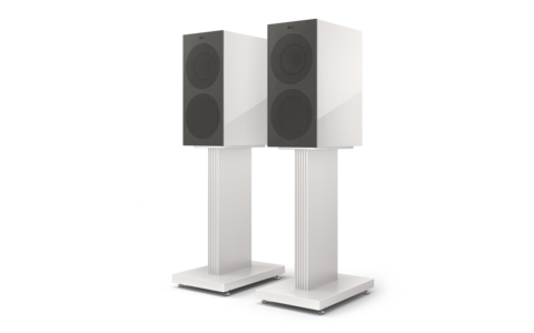 Kolumny Podstawkowe KEF R3 Meta Biały Połysk z podstawkami z membranami