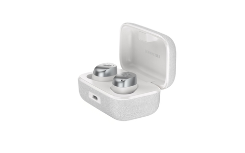 Bezprzewodowe Słuchawki z ANC Sennheiser MOMENTUM True Wireless 4 Srebrno-białe Salon Poznań Wrocław case open